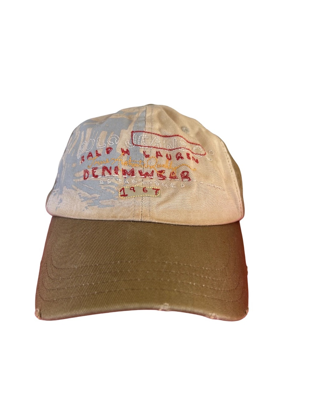 Vintage Ralph Lauren Brown and Khaki Baseball Cap with Red Stitching